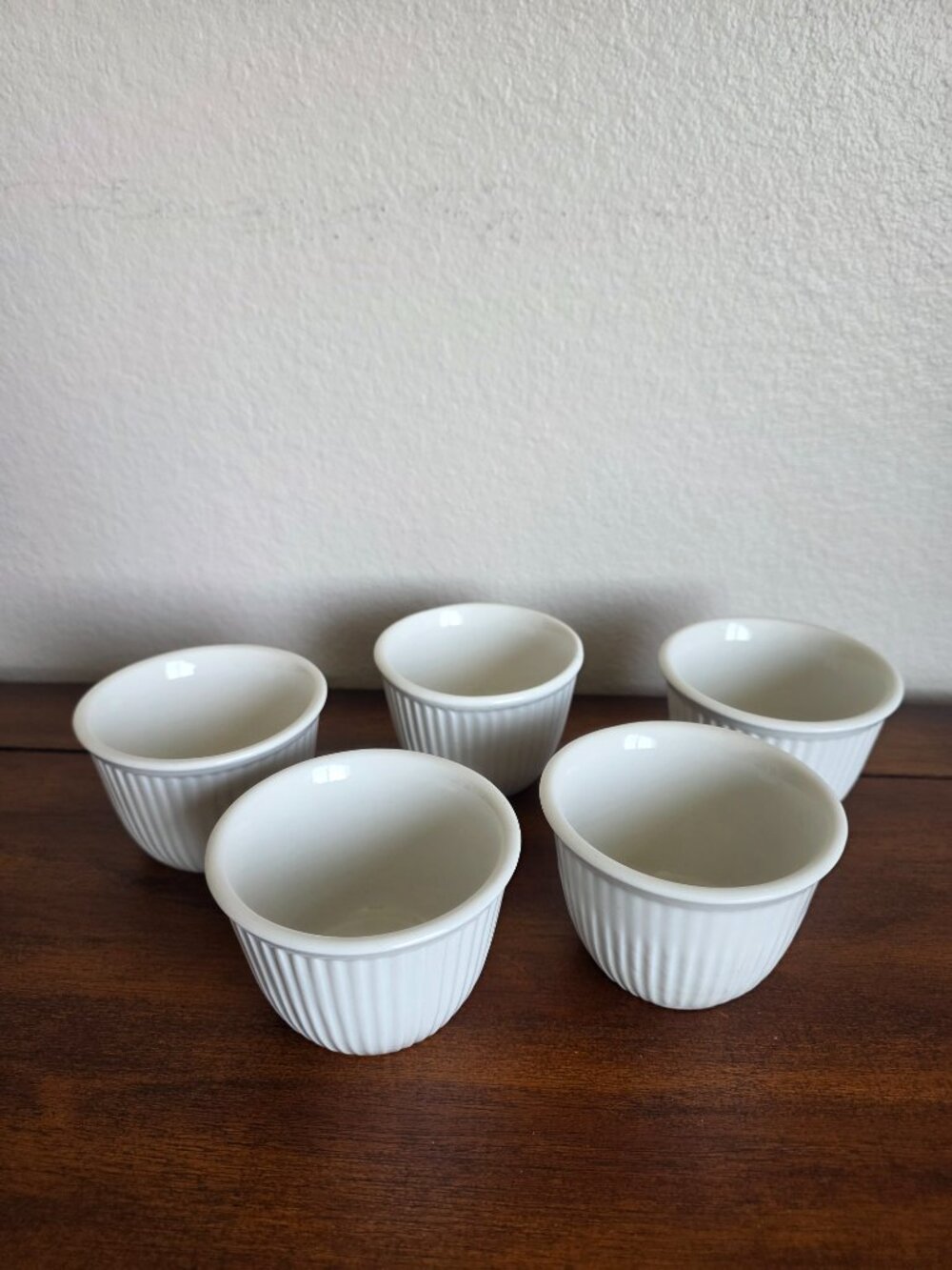 Lot 5 Vintage Hall Pottery USA White Ribbed Ramekin Dishes # 850